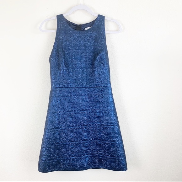 Milly | Blue Jacquard Lined Back Zip Sleeveless Mini Dress 6 - Picture 2 of 9